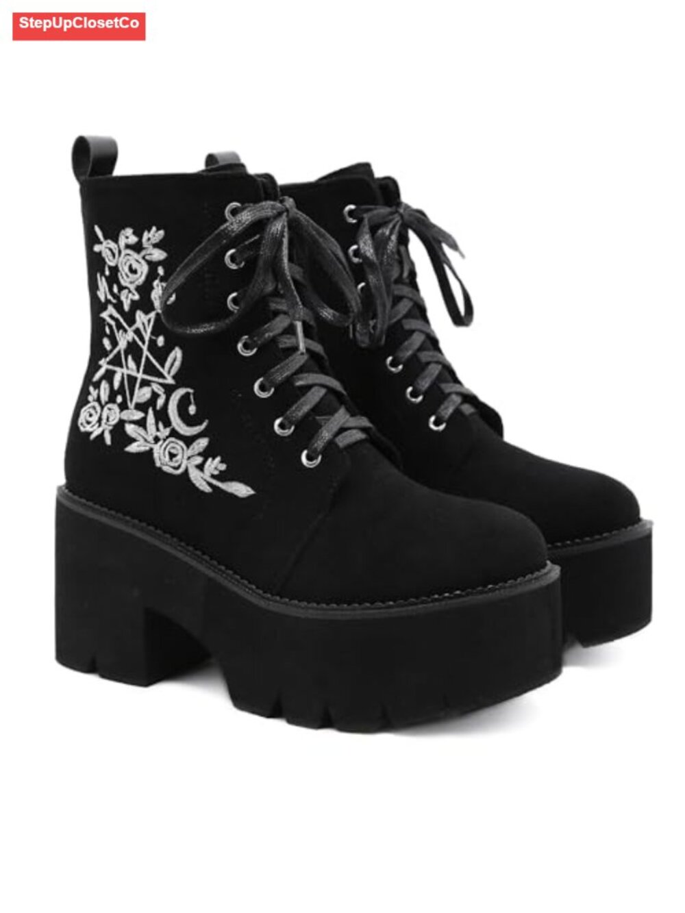 Women's Chunky Platform Ankle Boots PU Leather Lace Up Zip Combat Boots